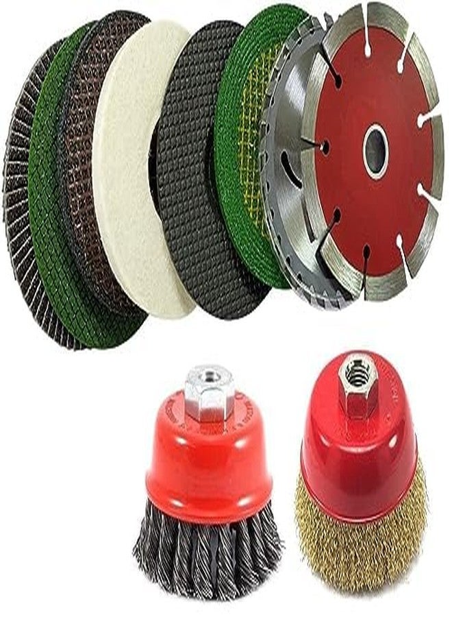 Inditrust combo of 10 wheels Wood & Marble Cutting Flap Discs Grinding wheel Cut Off Wheel Set Flap Carbon steel With Cup Brush Wheel angle grinder accessories - Image 1